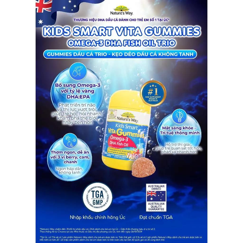 Ảnh Kẹo Dẻo Cho Bé Nature's Way Kids Smart Vita Gummies Omega-3 DHA Fish Oil Hỗ Trợ Sức Khoẻ Não Và Mắt Cho Bé Hộp 60v 1