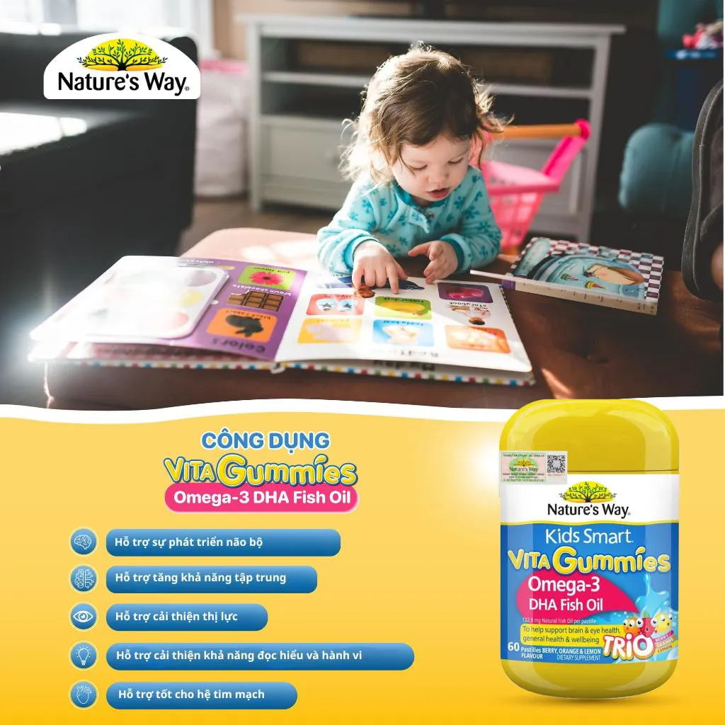 Ảnh Kẹo Dẻo Cho Bé Nature's Way Kids Smart Vita Gummies Omega-3 DHA Fish Oil Hỗ Trợ Sức Khoẻ Não Và Mắt Cho Bé Hộp 60v 2