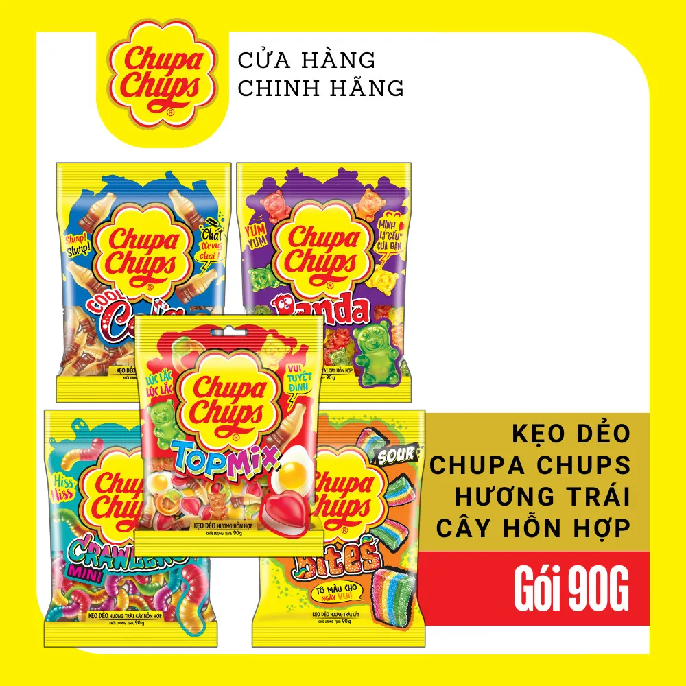 Ảnh Kẹo dẻo Chupa Chups (Gói 56g/90g/160g) hương trái cây hỗn hợp, hương cola mang đến vị ngọt, vị chua và đa dạng hình dáng 3