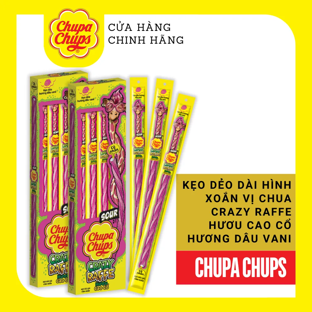 Ảnh Kẹo dẻo dài hình xoắn vị chua Crazy Raffe Hươu Cao cổ hương Dâu Vani 1