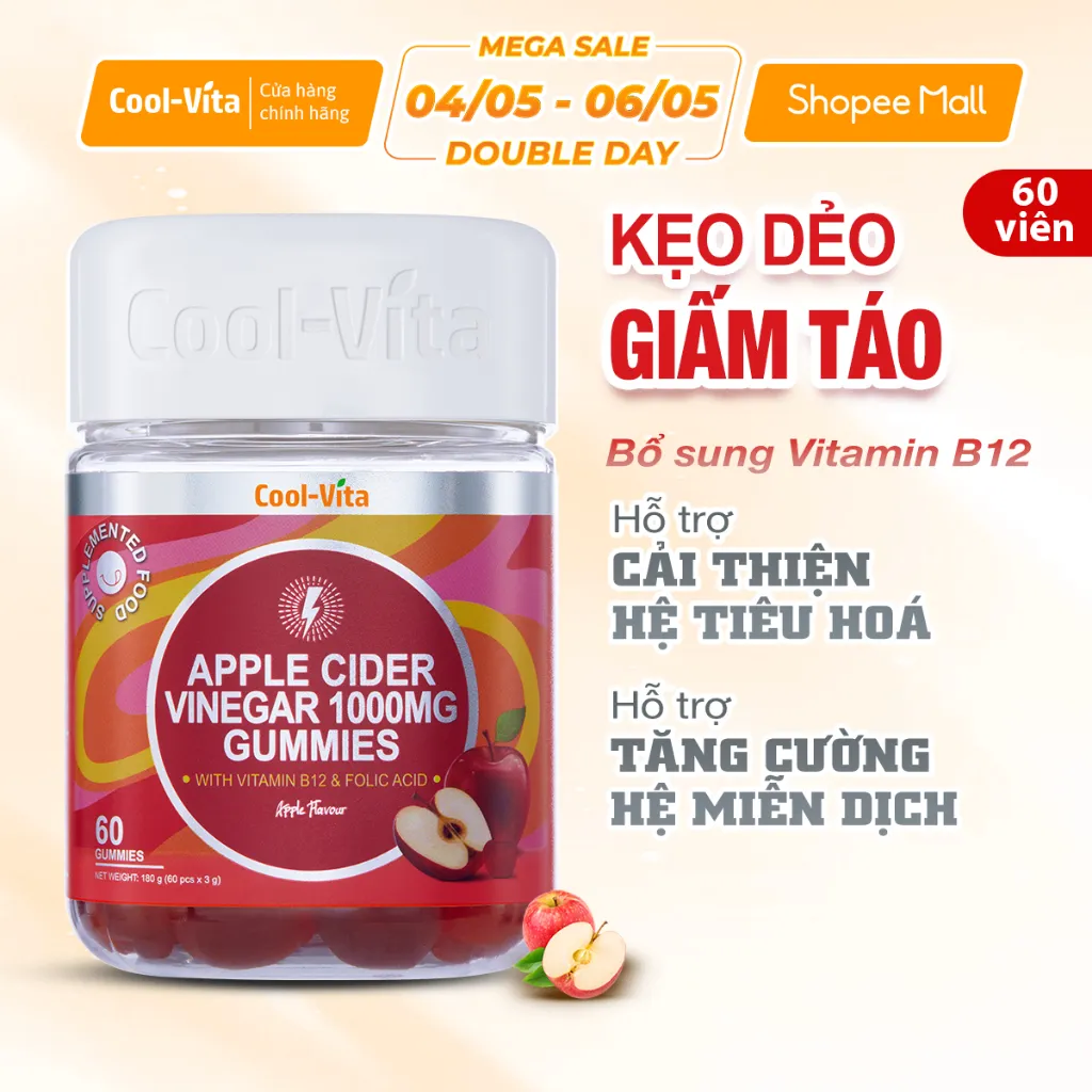 Ảnh Kẹo Dẻo Giấm Táo Vitamin B12 Hỗ Trợ Tiêu Hóa, Tăng Cường Miễn Dịch Coolvita  (60 viên x 3g)/hộp 1