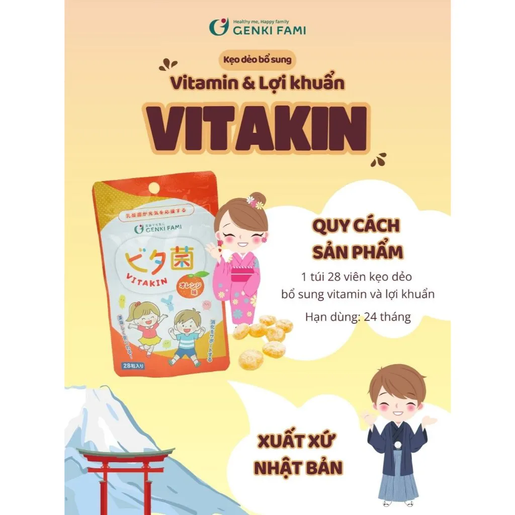 Ảnh Kẹo Dẻo Vị Cam Bổ Sung Vitamin và Lợi Khuẩn Genki Fami Nhật Bản 4