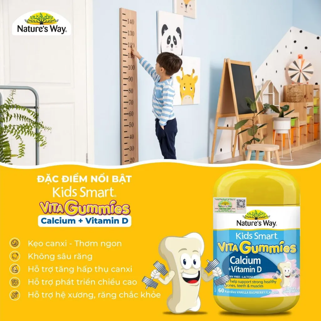 Ảnh Kẹo Dẻo Vi Chất Cho Bé Nature’s Way Kids Smart Vita Gummies Calcium + Vitamin D, Kẹo Cao Hỗ Trợ Phát Triển Chiều Cao 60v 3
