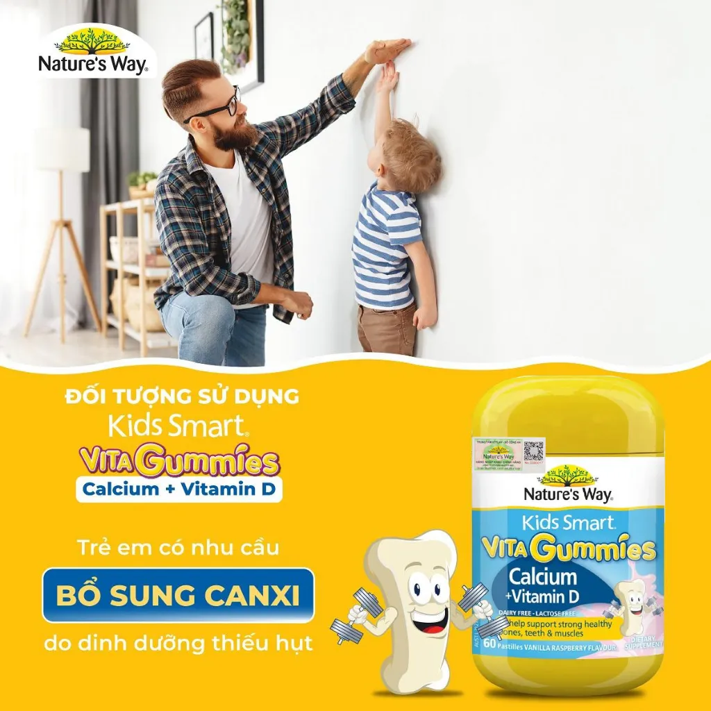 Ảnh Kẹo Dẻo Vi Chất Cho Bé Nature’s Way Kids Smart Vita Gummies Calcium + Vitamin D, Kẹo Cao Hỗ Trợ Phát Triển Chiều Cao 60v 4