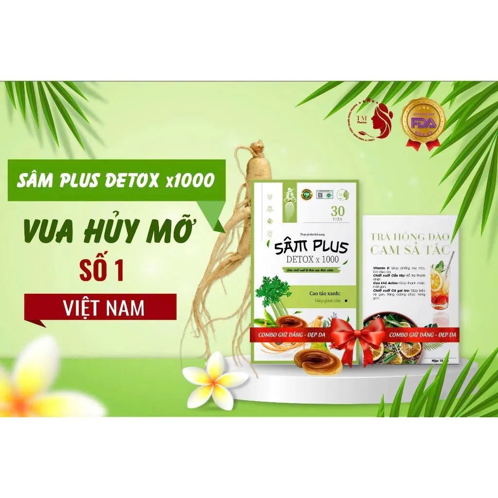 Ảnh Kẹo Giảm Cân Sâm Plus Detox X1000 TM Pharma Giảm Mỡ Sinh Học Thanh Nhiệt Hộp 30 Viên 1