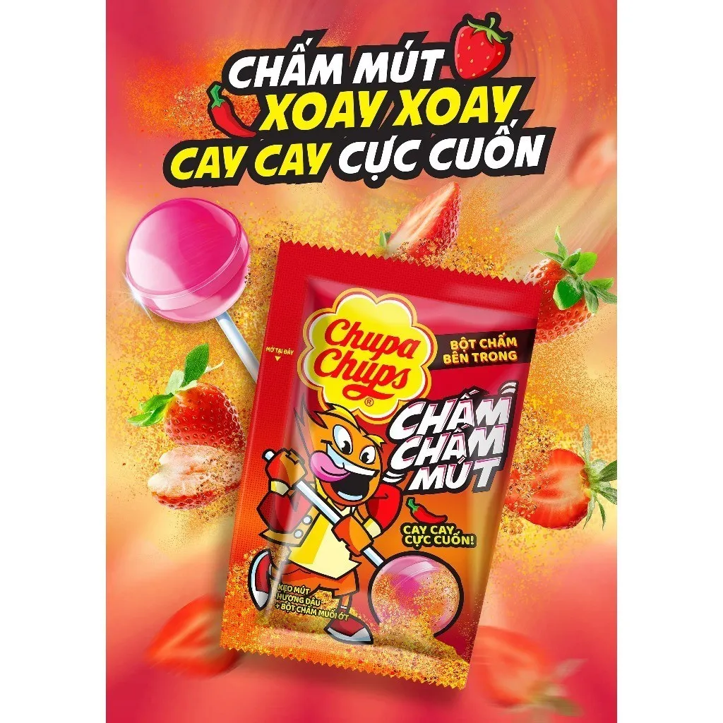 Ảnh Kẹo Mút Chupa Chups Chấm Chấm Mút (Hương Dâu kèm muối ớt) (Hộp 16 gói) 2