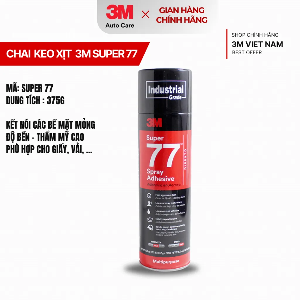Ảnh Keo Xịt Đa Năng 3M™ Super 77™ - 375g - Xitj trên giấy, vải, ... siêu mỏng dính chắc 2