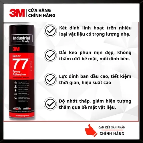 Ảnh Keo Xịt Đa Năng 3M™ Super 77™ - 375g - Xitj trên giấy, vải, ... siêu mỏng dính chắc 3
