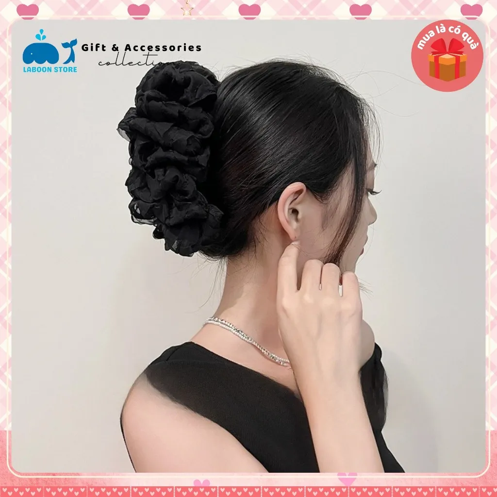 Ảnh kẹp tóc càng cua LABOON chất liệu voan nhún xếp ly nhiều lớp nhẹ nhàng dễ thương 2