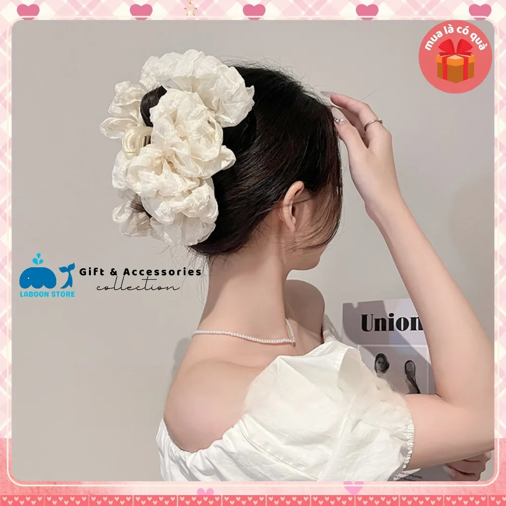 Ảnh kẹp tóc càng cua LABOON chất liệu voan nhún xếp ly nhiều lớp nhẹ nhàng dễ thương 3