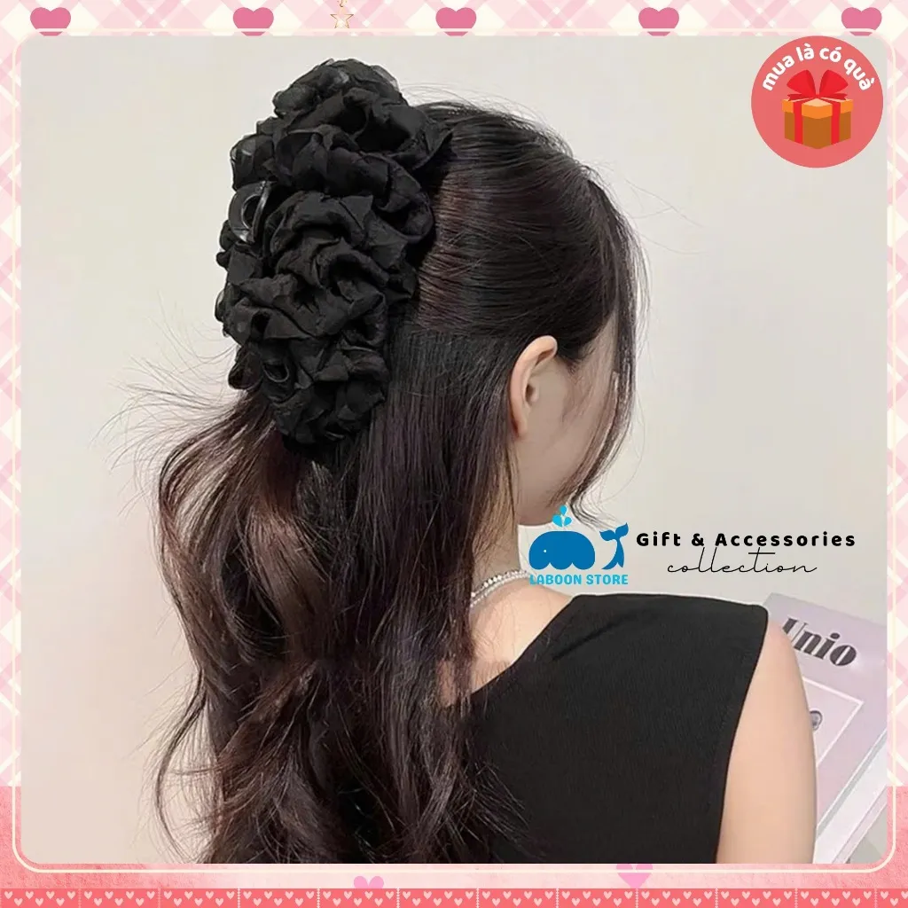Ảnh kẹp tóc càng cua LABOON chất liệu voan nhún xếp ly nhiều lớp nhẹ nhàng dễ thương 4
