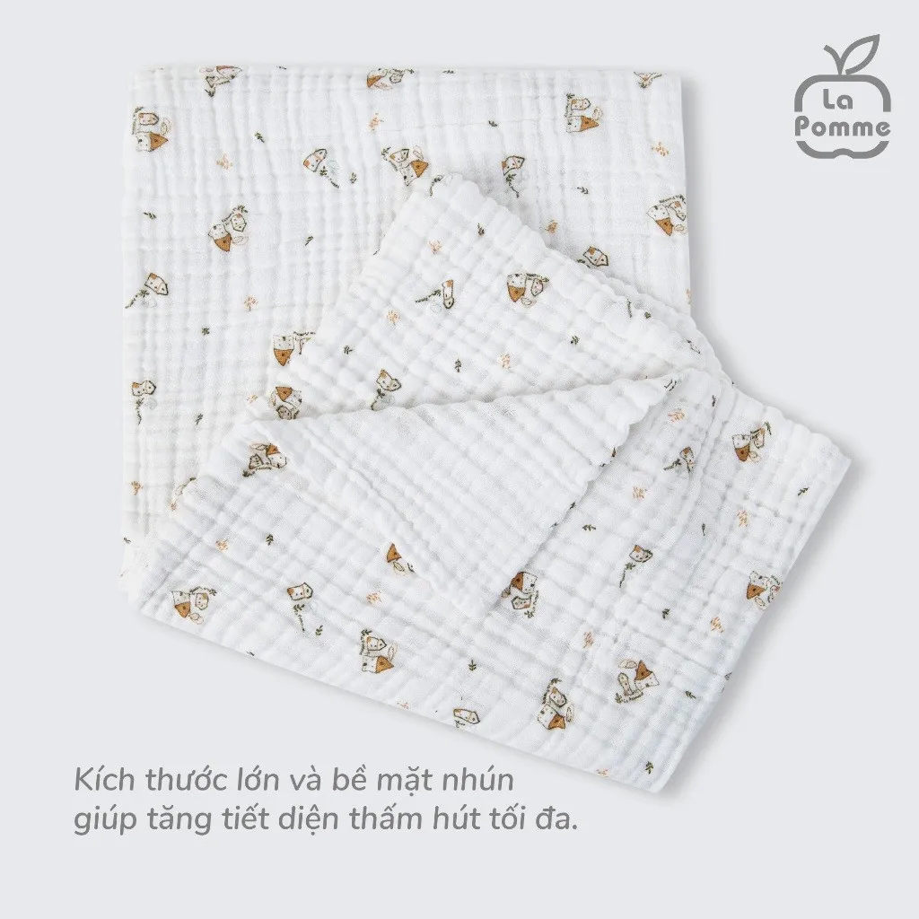 Ảnh Khăn đa năng Xô Muslin 6 Lớp La Pomme họa tiết (100x100cm) - Trắng (Little House) 1