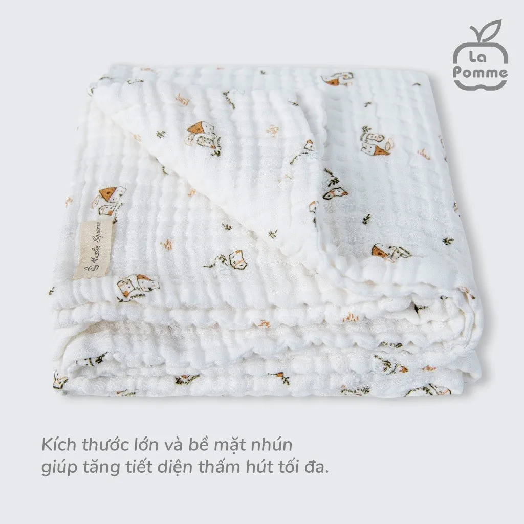Ảnh Khăn đa năng Xô Muslin 6 Lớp La Pomme họa tiết (100x100cm) - Trắng (Little House) 2