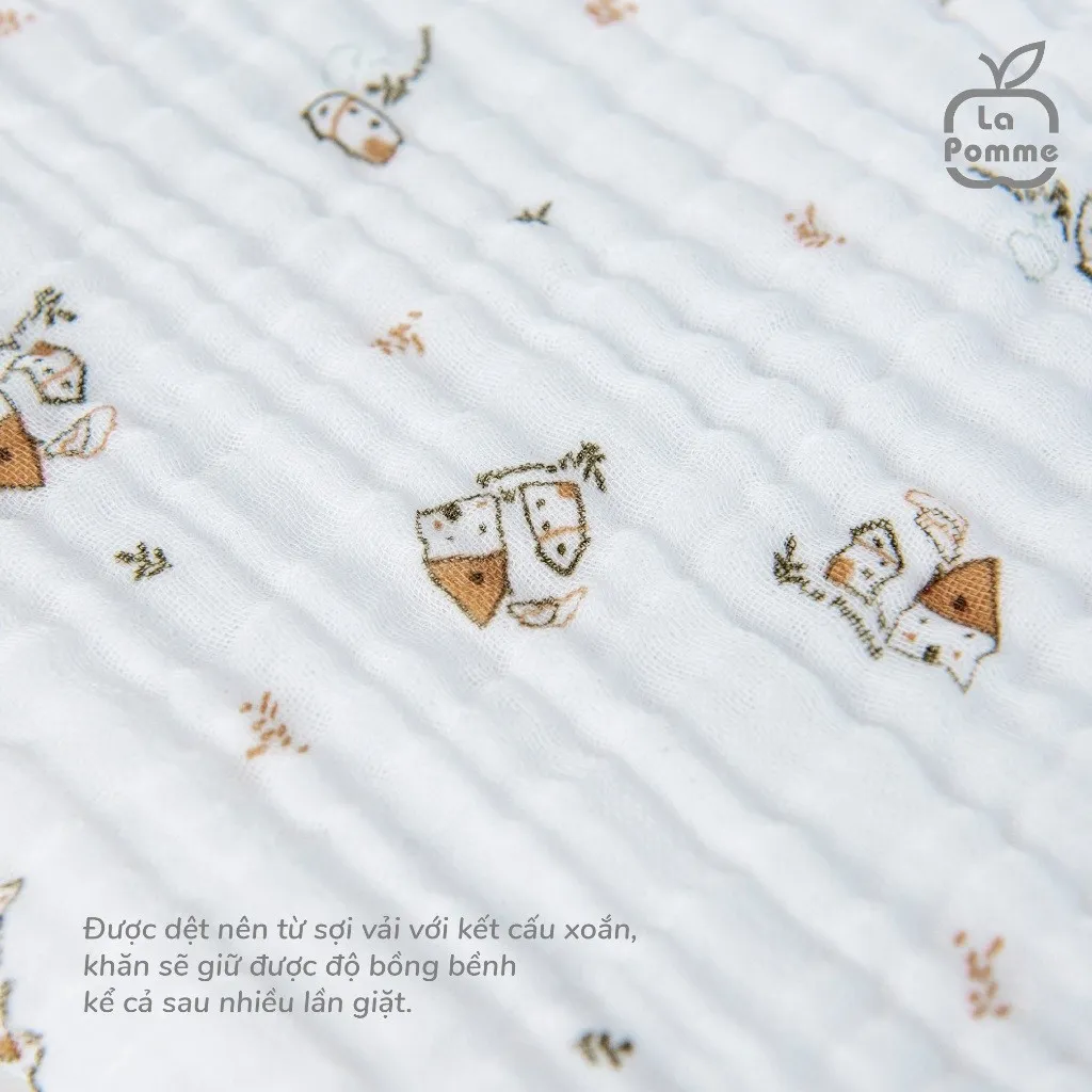 Ảnh Khăn đa năng Xô Muslin 6 Lớp La Pomme họa tiết (100x100cm) - Trắng (Little House) 3