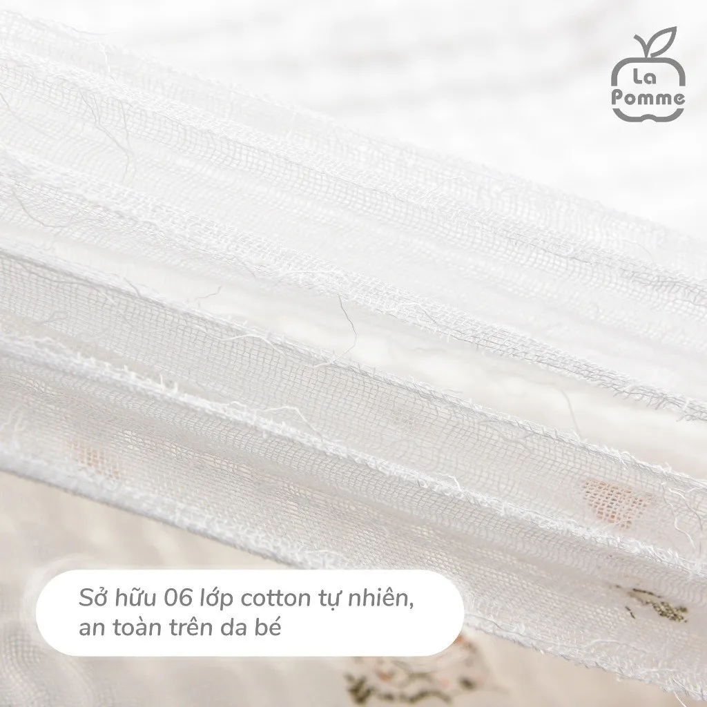 Ảnh Khăn đa năng Xô Muslin 6 Lớp La Pomme họa tiết (100x100cm) - Trắng (Little House) 4