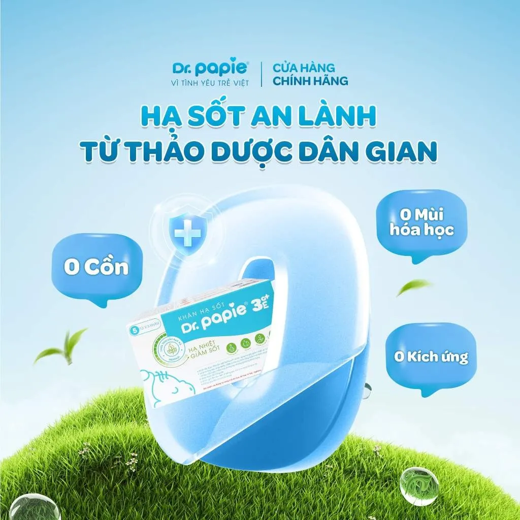 Ảnh Khăn Hạ Sốt Dr.Papie 3mo+ Hạ sốt Vật lý Chuẩn Nhi Khoa, Ngăn Ngừa Co Giật Cho Bé Hộp 5 Gói x 5 Khăn/Gói 2
