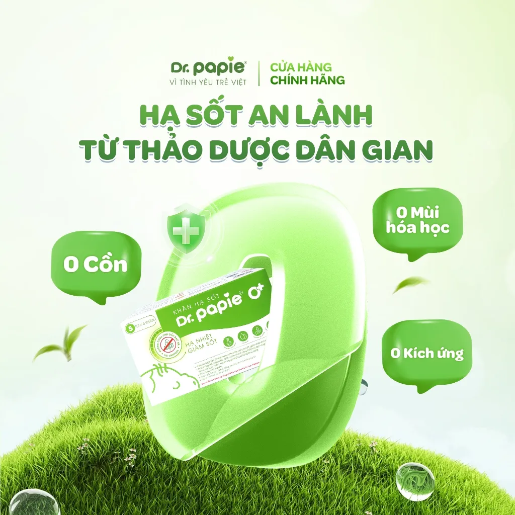 Ảnh Khăn Hạ Sốt Dr.Papie Hạ sốt Vật lý Chuẩn Nhi Khoa, Ngăn Ngừa Co Giật Cho Bé Hộp 5 Gói x 5 Khăn/Gói 2