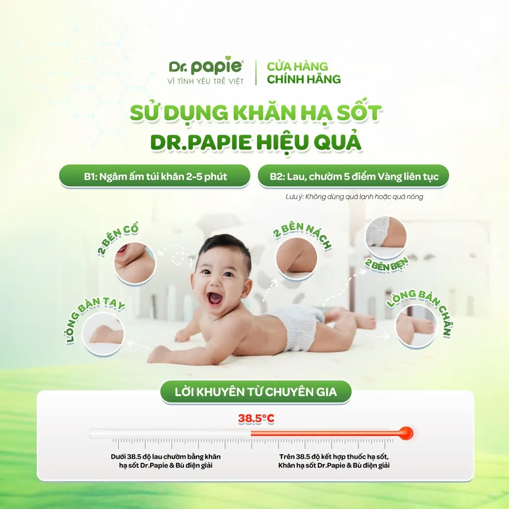 Ảnh Khăn Hạ Sốt Dr.Papie Hạ sốt Vật lý Chuẩn Nhi Khoa, Ngăn Ngừa Co Giật Cho Bé Hộp 5 Gói x 5 Khăn/Gói 4