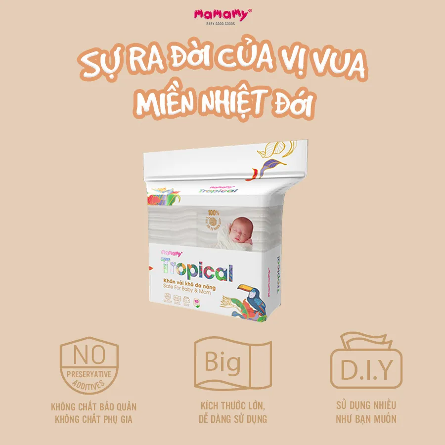 Ảnh Khăn khô cao cấp cho bé Mamamy 100% sợi tự nhiên và rayon Tropical gói 160 tờ mềm, dai, sạch cực 4