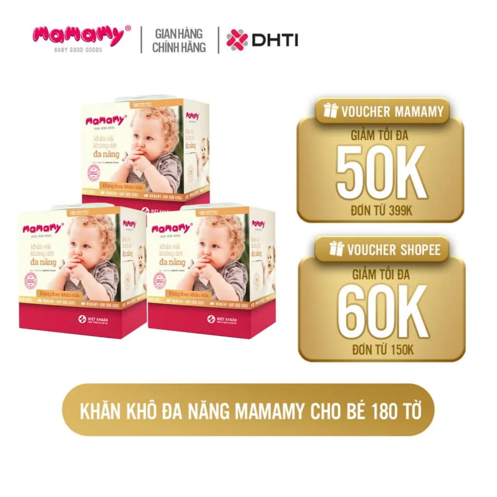 Ảnh Khăn khô đa năng Mamamy cao cấp combo 3 hộp dùng thay khăn sữa, an toàn cho bé 180 tờ/hộp 2