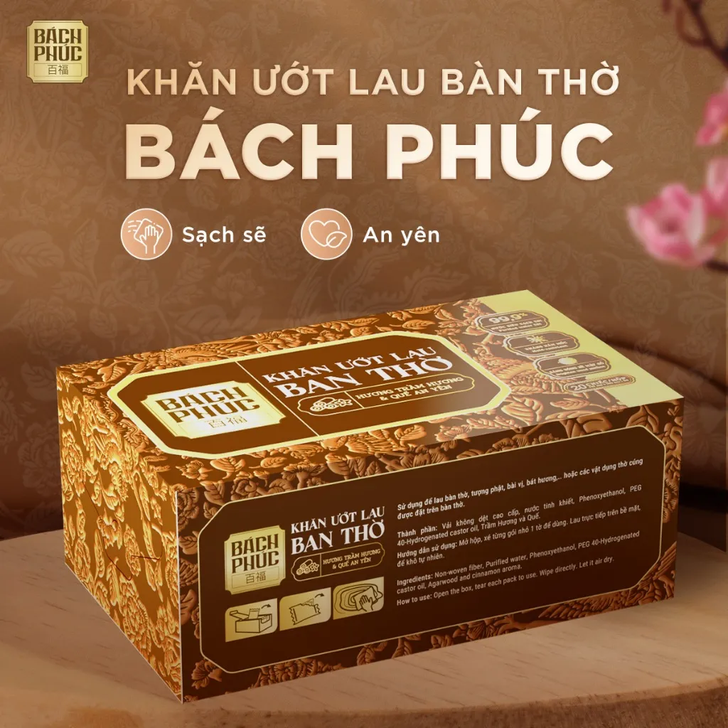 Ảnh Khăn lau ban thờ Bách Phúc, khăn ướt bao sái lau ban thờ mùi hương trầm và hương quế 3