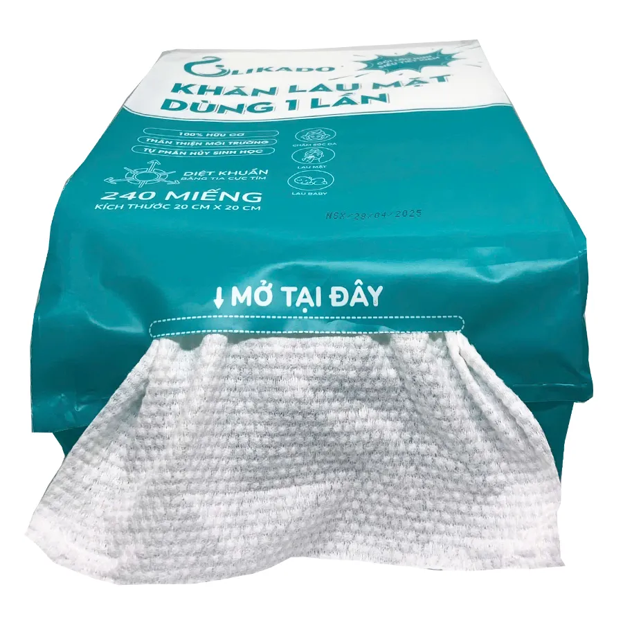 Ảnh Khăn lau mặt dùng 1 lần spa dạng rút túi lớn 240 TỜ LIKADO kích thước (20x20cm)(1 túi) 2