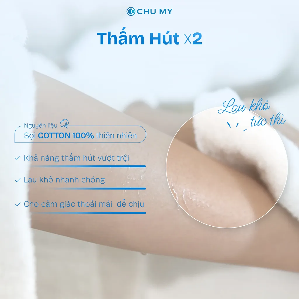 Ảnh Khăn mặt cotton CHU MY – Sạch, mềm, trắng chuẩn 5 sao, thấm hút vượt trội (34x70cm) 2