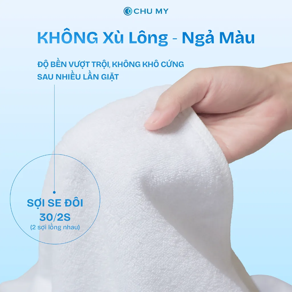 Ảnh Khăn mặt cotton CHU MY – Sạch, mềm, trắng chuẩn 5 sao, thấm hút vượt trội (34x70cm) 4