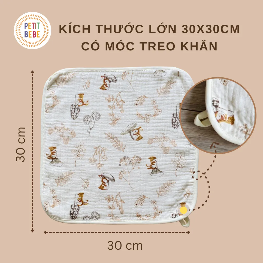 Ảnh Khăn sữa cho bé kích thước lớn 30x30cm Petit Bebe muslin 6 lớp thấm hút mềm mại cho làn da bé 1