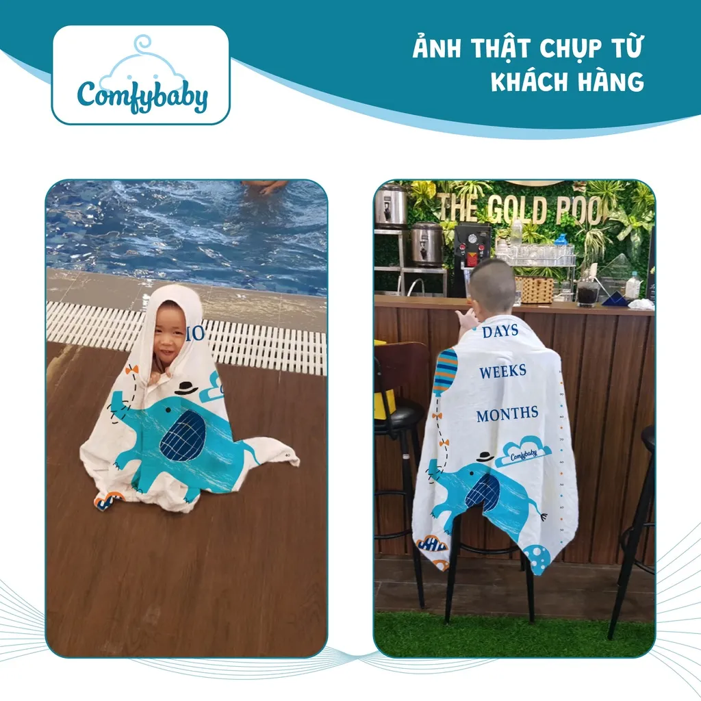 Ảnh Khăn tắm cho bé - made in Việt Nam 100% Cotton Comfybaby - phù hợp sử dụng như chăn đắp, quấn ủ bé 4