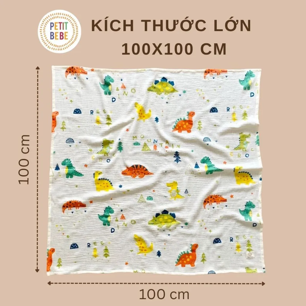 Ảnh Khăn tắm cho bé Petit Bebe 100x100cm muslin 2 lớp thấm hút thoáng khí 1