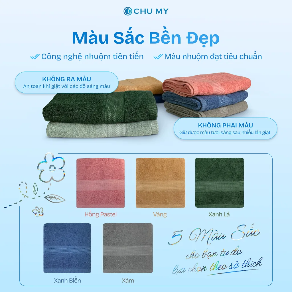 Ảnh Khăn tắm gội CHU MY nhiều màu, 30x80cm, 70x140cm 4