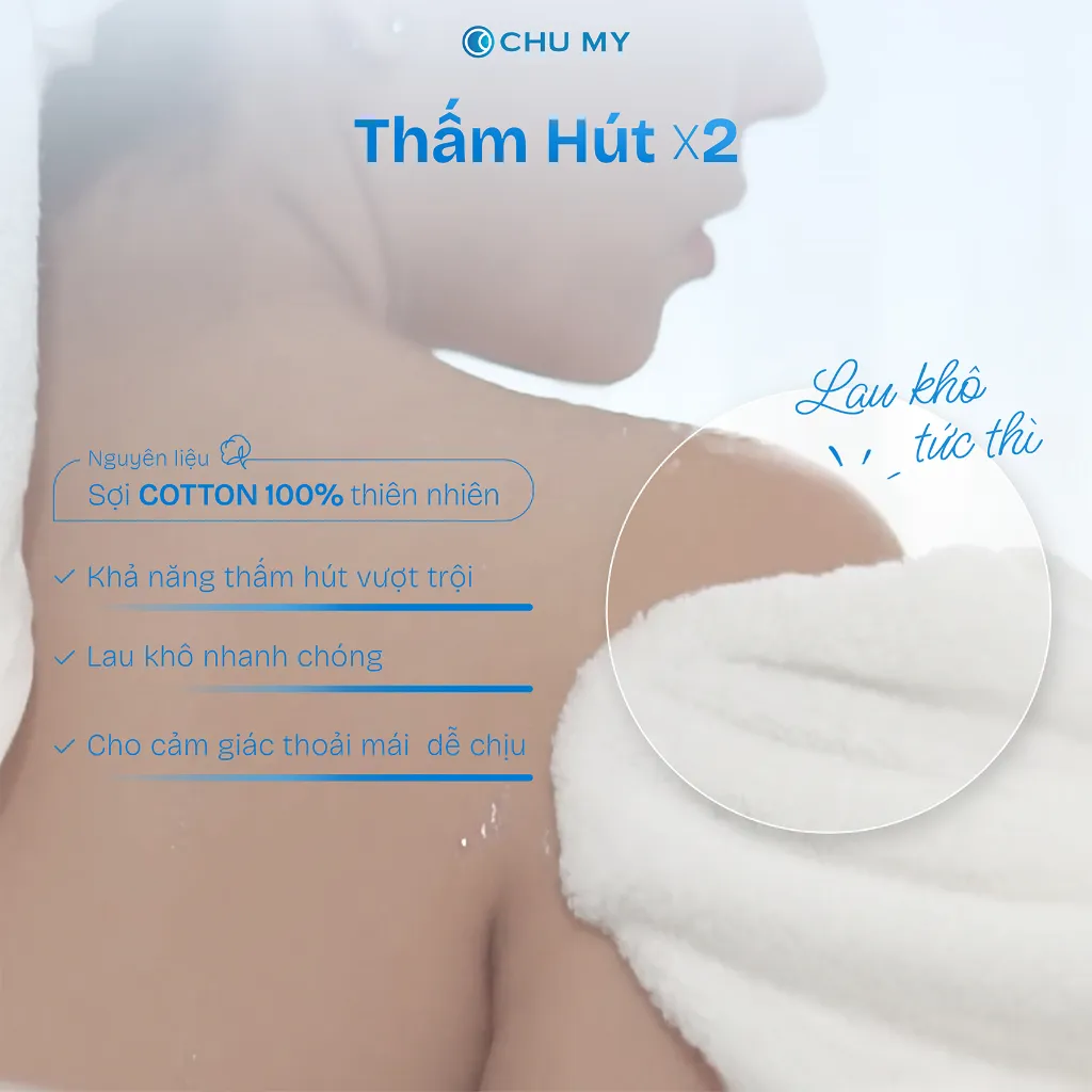Ảnh Khăn tắm khách sạn CHU MY 100% cotton 70x140cm 500g trắng mềm thấm hút 2