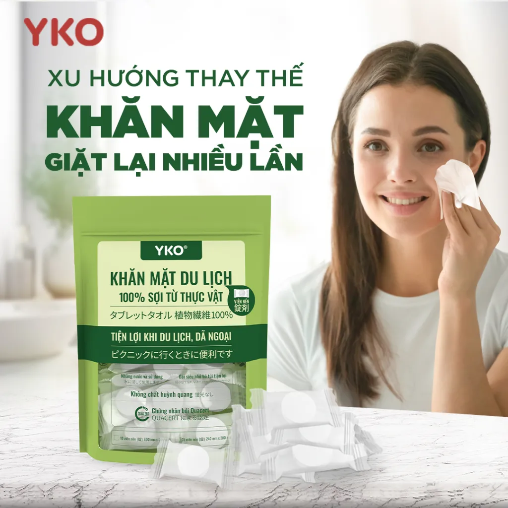 Ảnh Khăn tắm, khăn mặt nén du lịch Yko chất liệu 100% sợi tư nhiên và rayon, phù hợp đi công tác du lịch 3