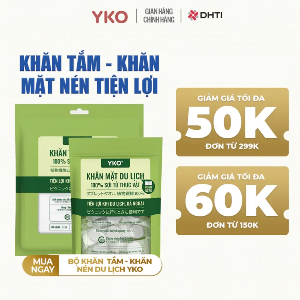 Ảnh Khăn tắm, khăn mặt nén du lịch Yko chất liệu 100% sợi tư nhiên và rayon, dùng 1 lần phù hợp đi công tác du lịch 1