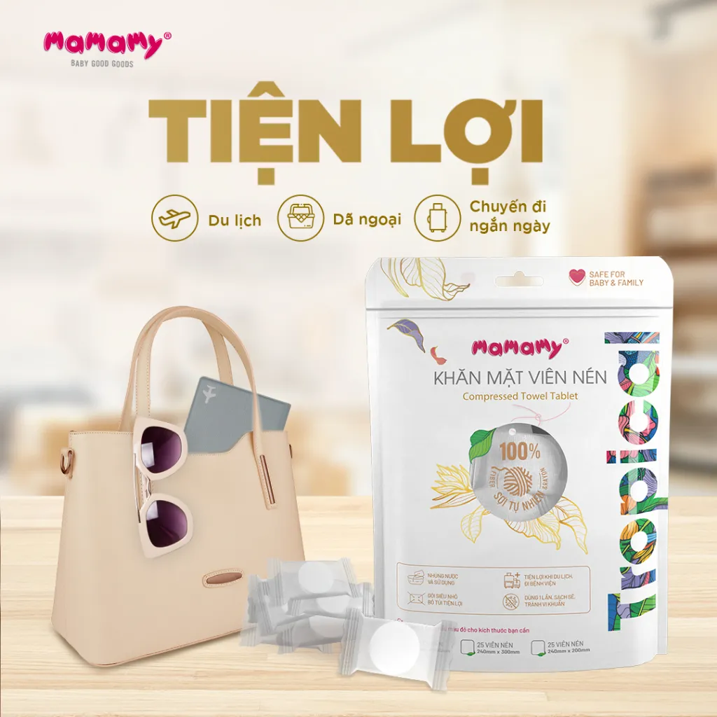 Ảnh Khăn tắm Mamamy Tropical cao cấp, khăn nén du lịch tiện lợi sợi vải thuần tự nhiên và rayon 4