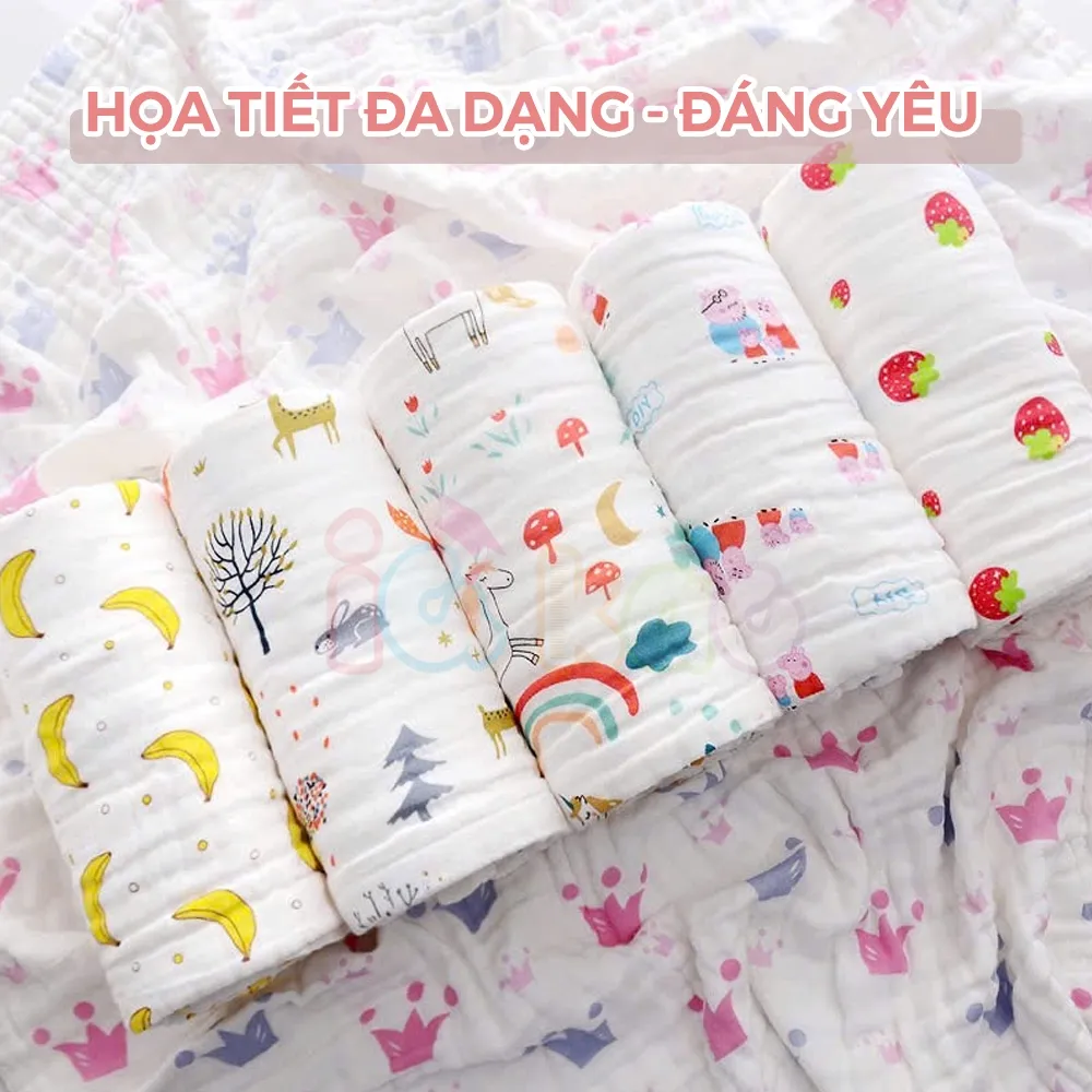 Ảnh Khăn Tắm Muslin 6 Lớp Cho Bé IQKAO – Khăn Ủ, Choàng Đa Năng, Size 110x105cm, Mềm Mại, Thoáng Mát, An Toàn Cho Bé KT61 2