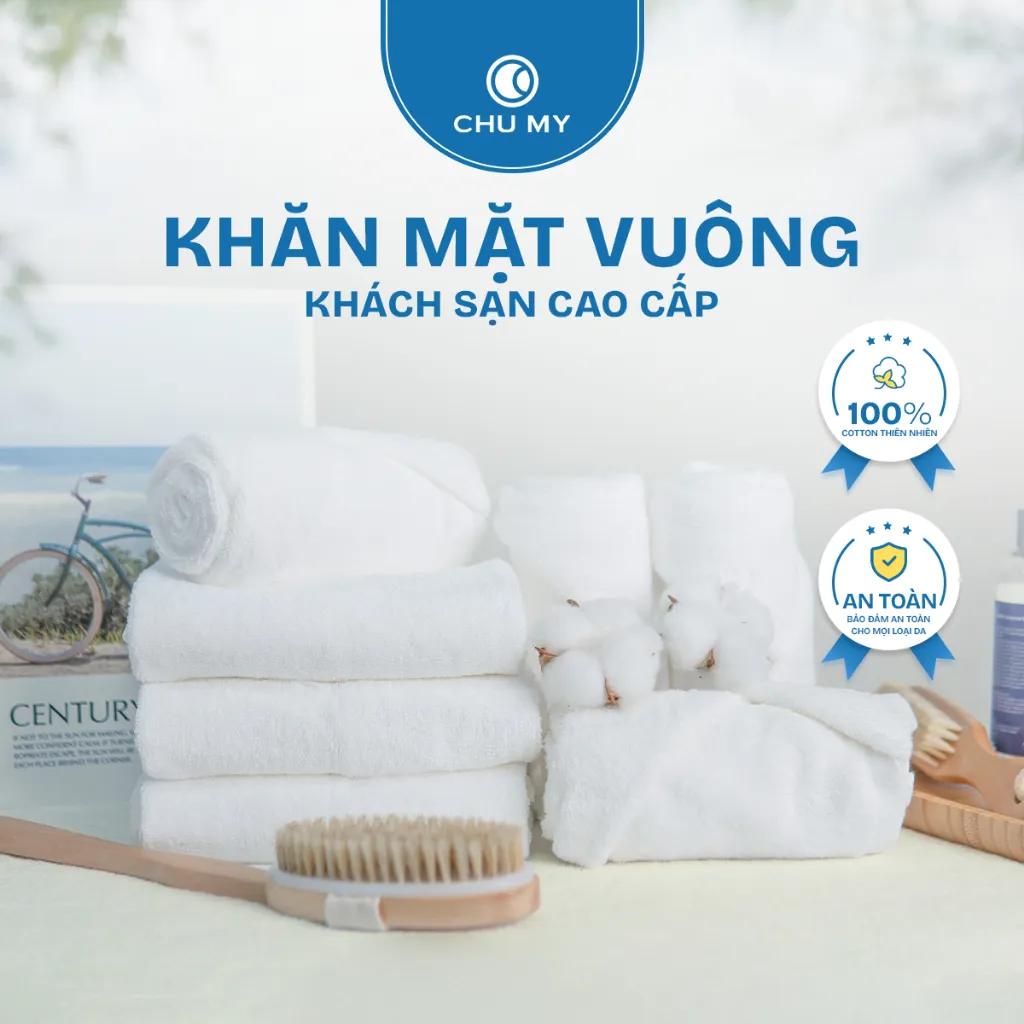 Ảnh Khăn trắng vuông CHU MY 100% cotton, tiêu chuẩn khách sạn 5 sao, đa dạng kích thước 1