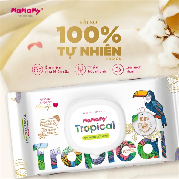 Ảnh Khăn ướt cao cấp Mamamy không mùi an toàn cho bé (60/80/90/100 tờ - hộp có nắp) 3