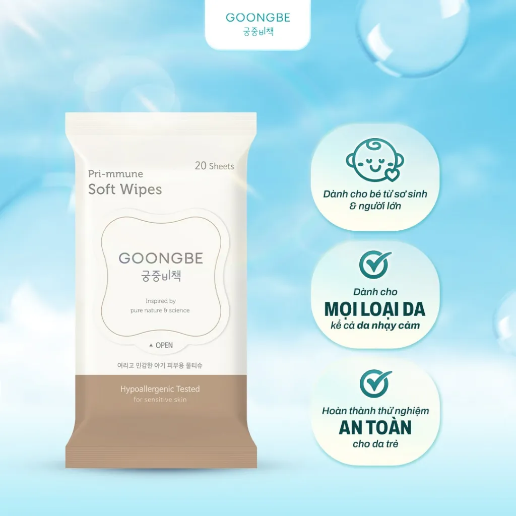 Ảnh Khăn Ướt Cho Bé Sơ Sinh GOONGBE Primmune Soft Wipes 1