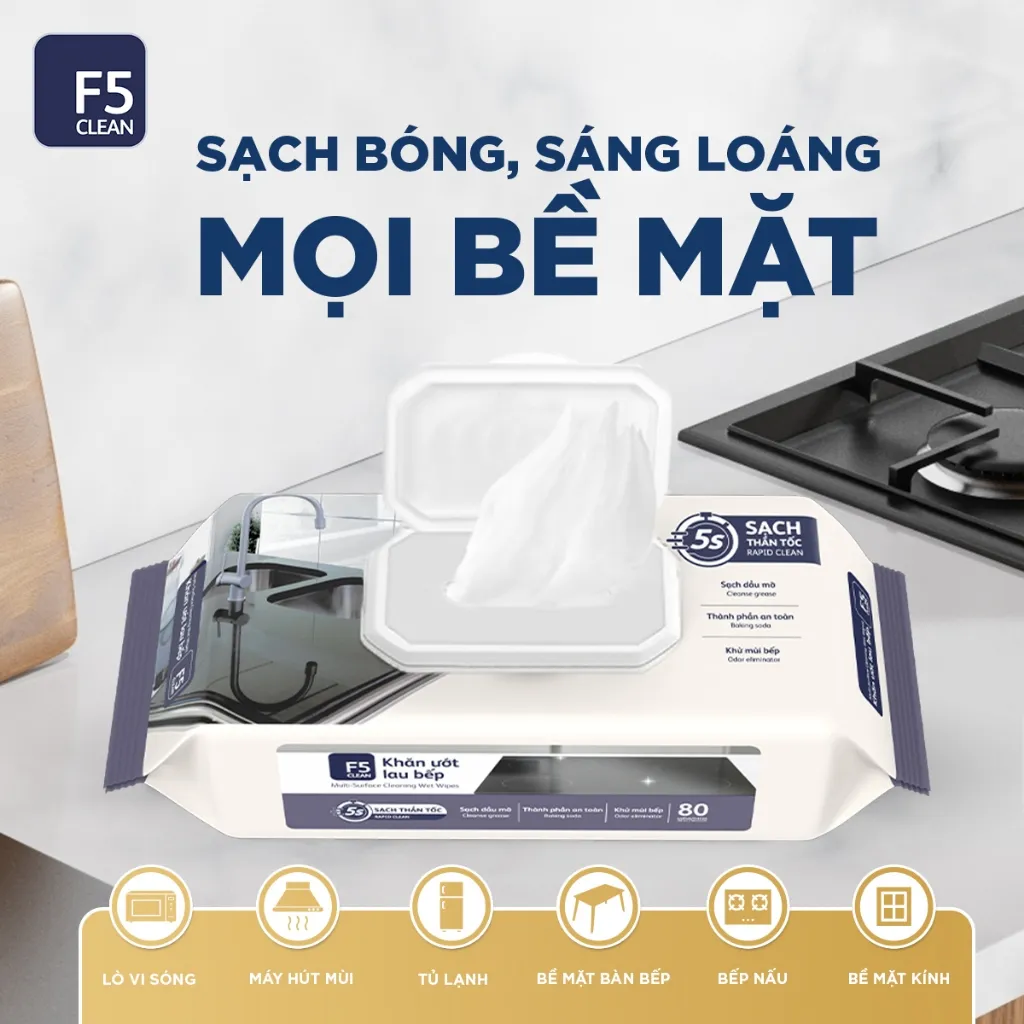 Ảnh -Khăn ướt lau bếp F5 Clean sạch mùi bếp khó chịu, an toàn cho da tay và không để lại chất tồn dư 3
