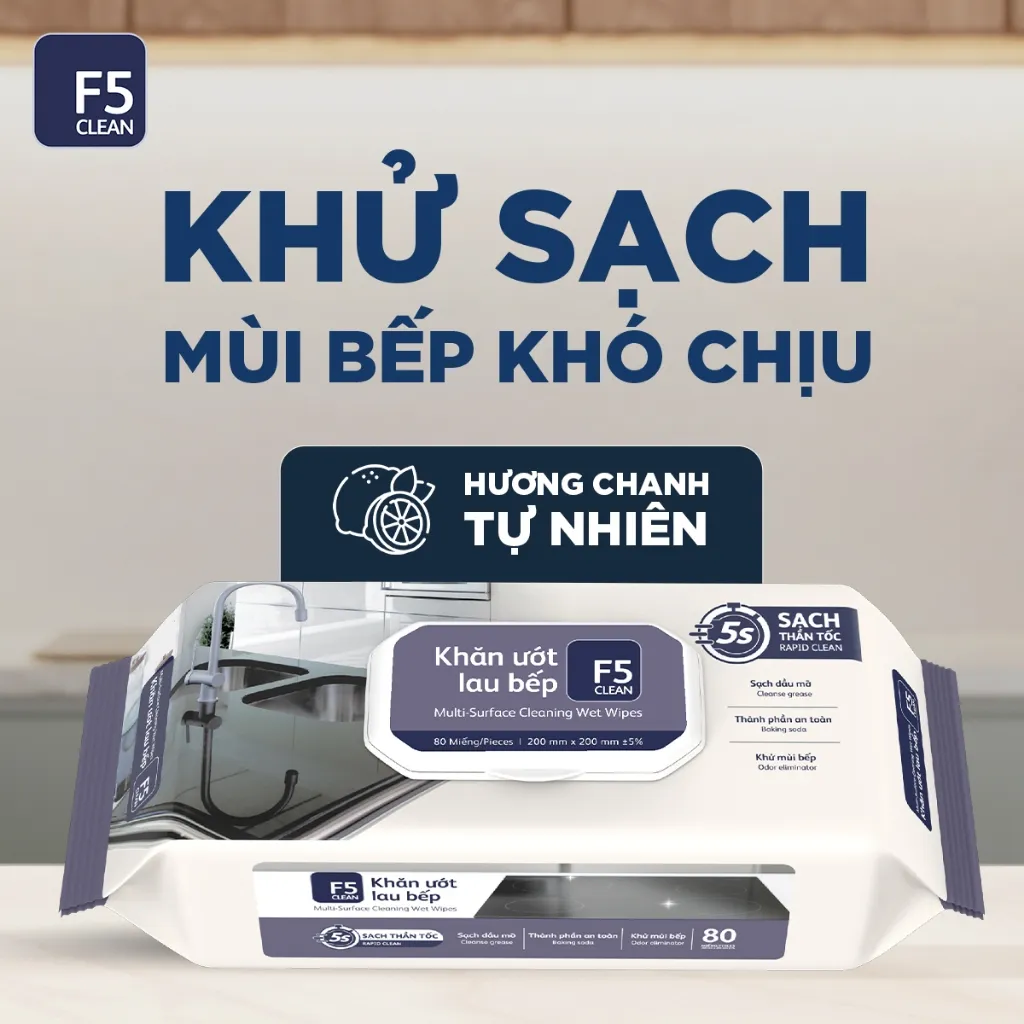 Ảnh -Khăn ướt lau bếp F5 Clean sạch mùi bếp khó chịu, an toàn cho da tay và không để lại chất tồn dư 4