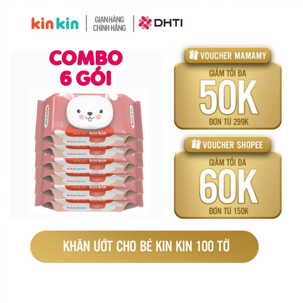 Ảnh Khăn ướt trẻ em Kin Kin combo 6 gói 100 tờ, tiết kiệm cho mẹ - an toàn cho bé 2