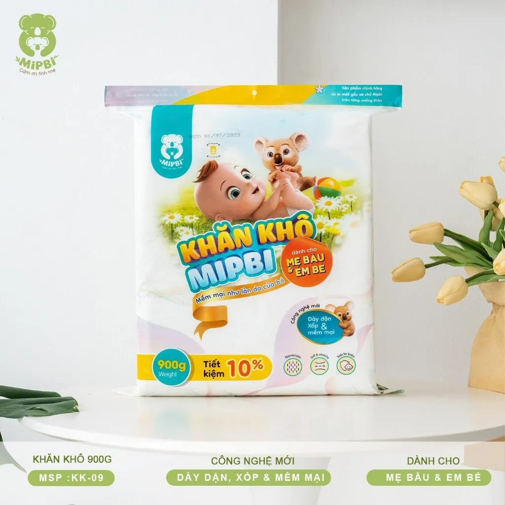 Ảnh Khăn vải khô Mipbi đa năng, cao cấp, an toàn cho Mẹ và Bé, mềm mại, dịu nhẹ - Trắng - 900g - KKO14200102 1