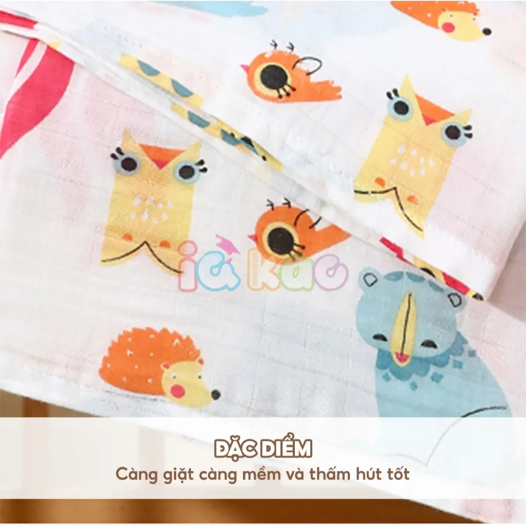 Ảnh Khăn xô tắm sợi tre khăn lau đa năng cho trẻ 120x100cm IQKAO, chăn quấn đắp an toàn họa tiết xinh xắn đáng yêu KT21 1
