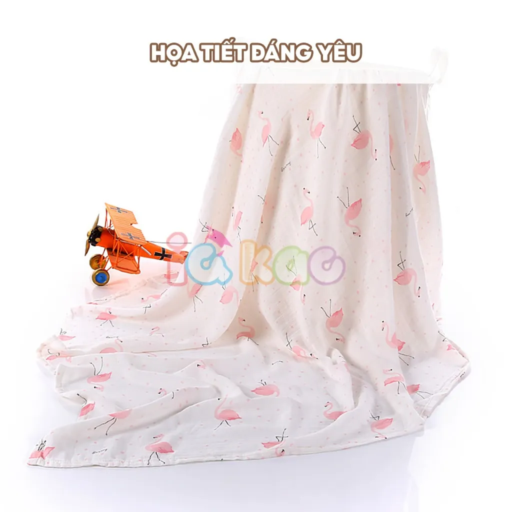 Ảnh Khăn xô tắm sợi tre khăn lau đa năng cho trẻ 120x100cm IQKAO, chăn quấn đắp an toàn họa tiết xinh xắn đáng yêu KT21 2