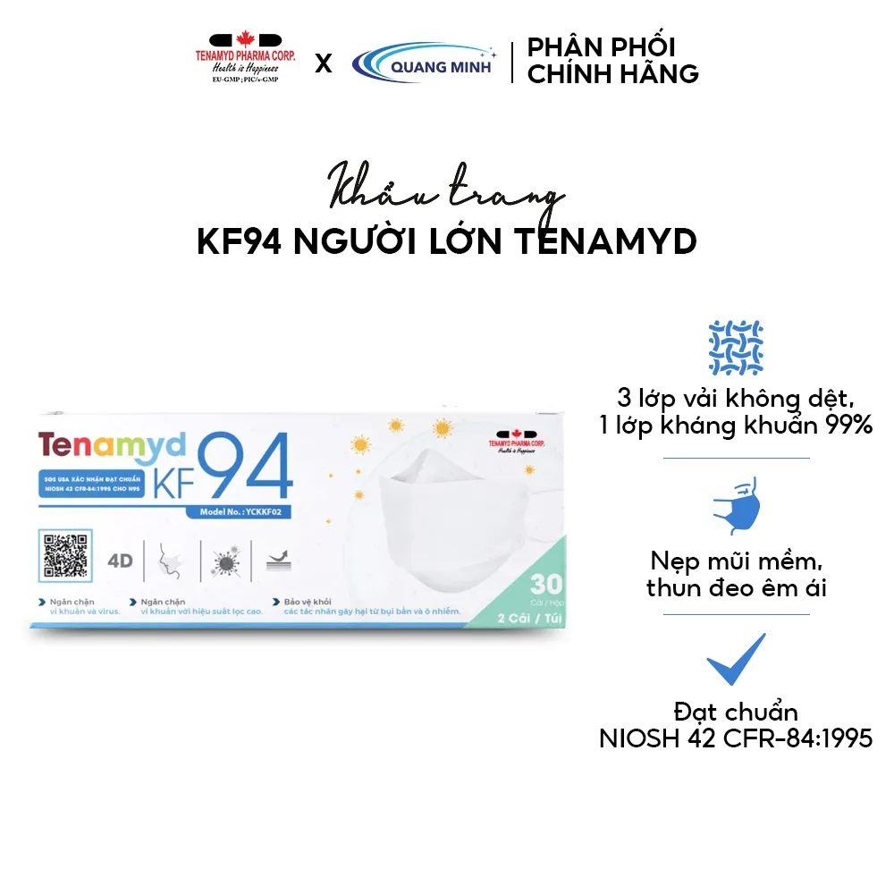 Ảnh Khẩu trang KF94 Tenamyd cho người lớn 4 lớp vải không dệt, giấy kháng khuẩn, thoáng mát, mềm mại 1