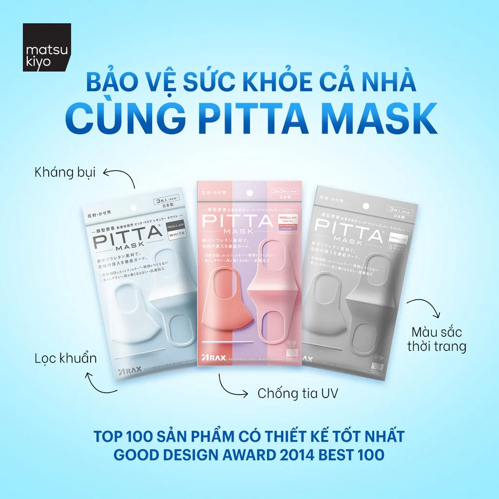 Ảnh Khẩu trang lọc bụi pitta Matsukiyo 3 cái loại vừa, có thể tái sử dụng 1