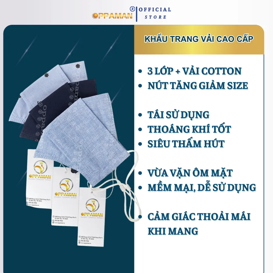 Ảnh Khẩu trang vải chống nắng cotton cao cấp chống tia uv siêu mát xịn dễ thở OKT3 OPPAMAN 1