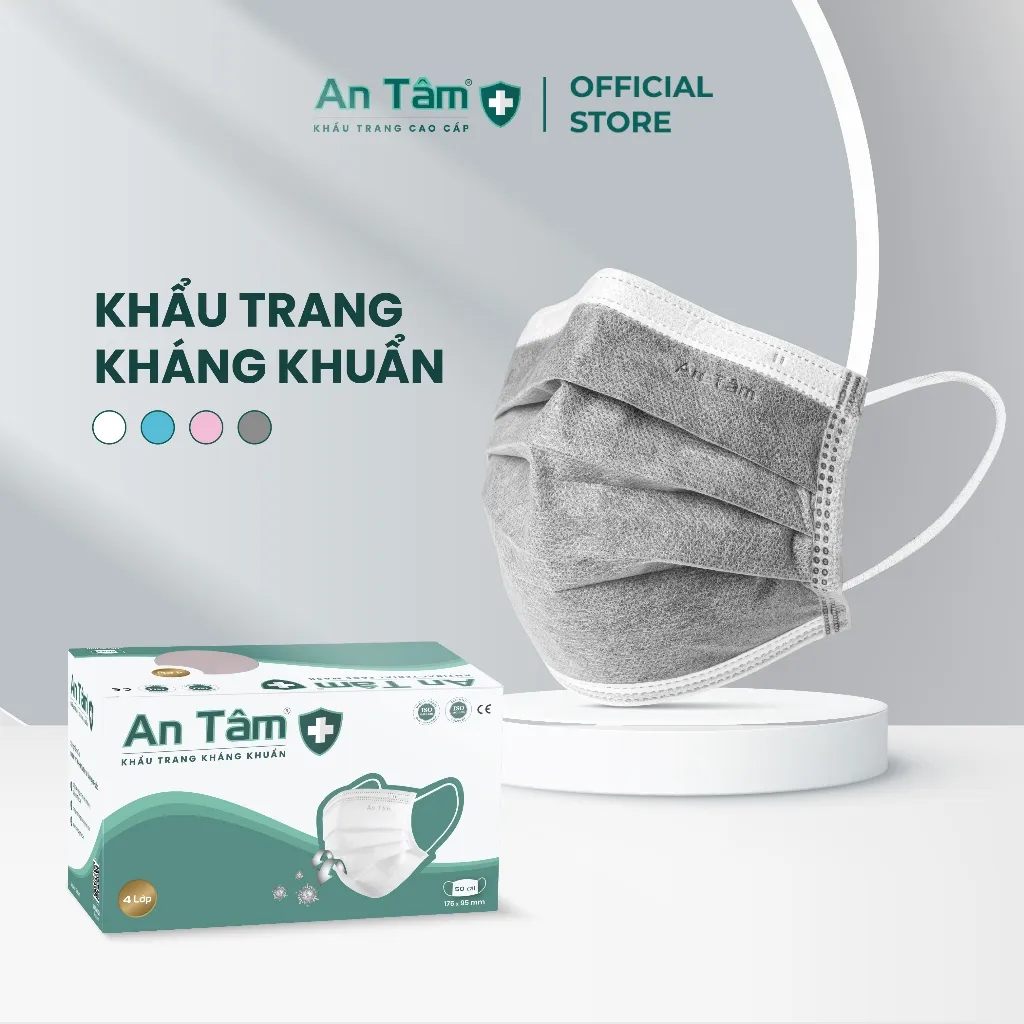 Ảnh Khẩu trang y tế 4 lớp Giấy kháng khuẩn Chính Hãng AN TÂM Hộp 50 cái 1